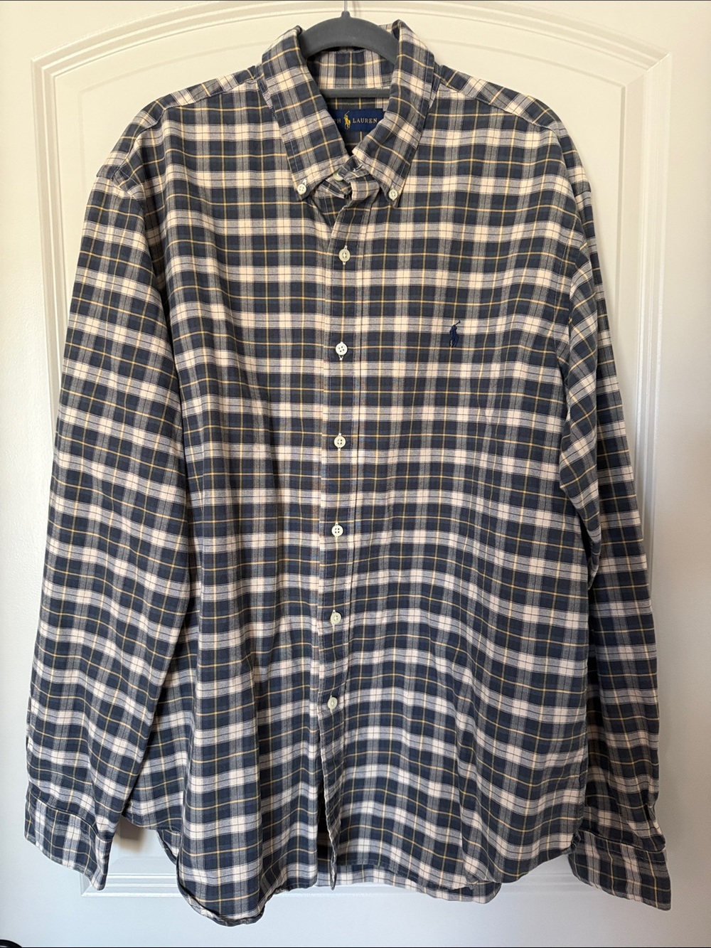 Polo by Ralph Lauren Navy and Cream Plaid Button-Down Shirt Size XL 0105